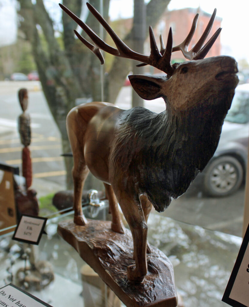 Myrtlewood elk carving