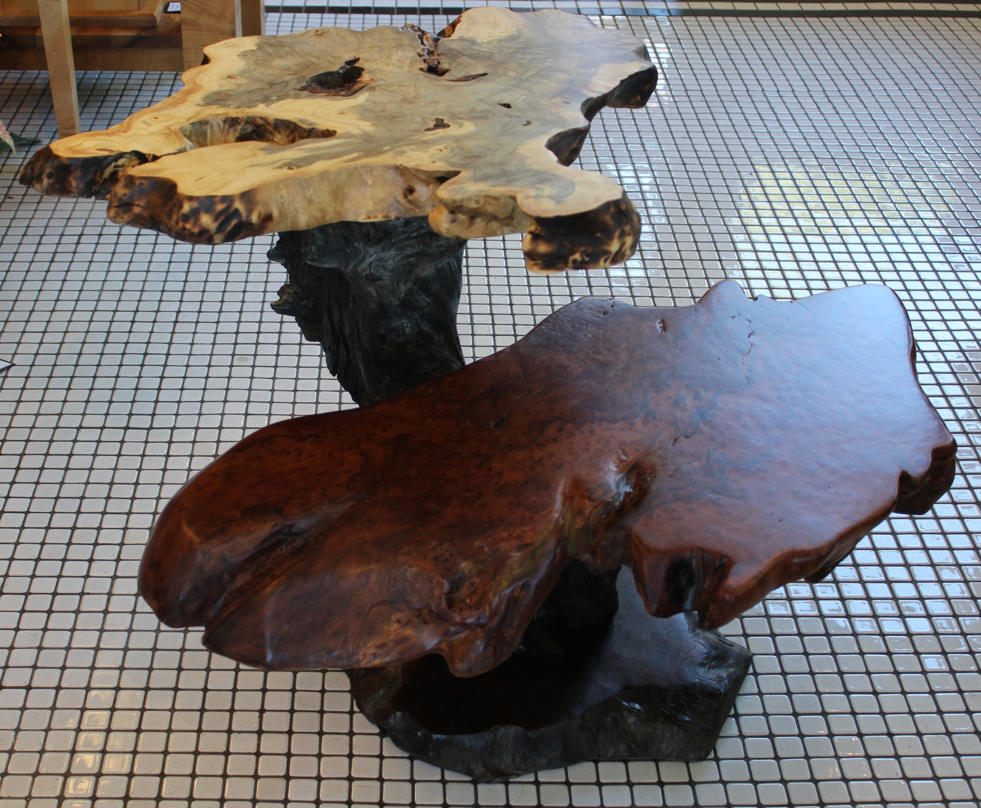 2-level Redwood and Buckeye Slab Side table